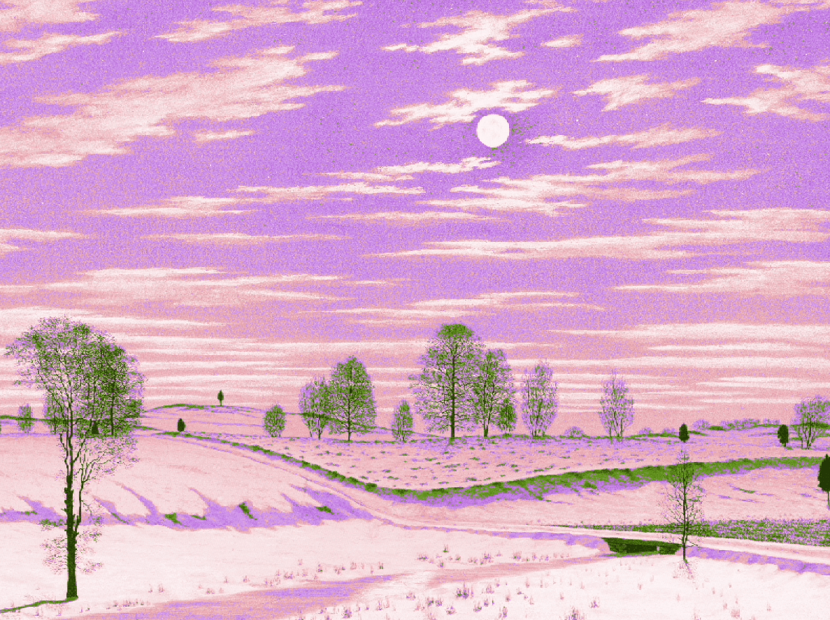still image of image filter that recolorizes the painting Winter Scene by Henry Farrer from 1869